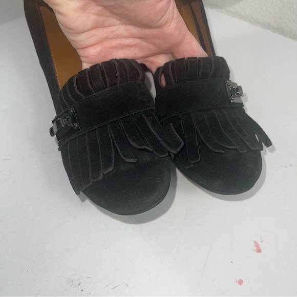 Franco Sarto black Suede Ainsley loafer pump block heel tassel fringe toes - Picture 4 of 8
